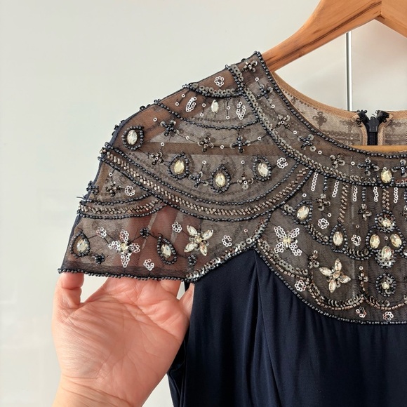 Betsy Adam Navy Embellished Shoulder Evening Gown - Picture 8 of 15